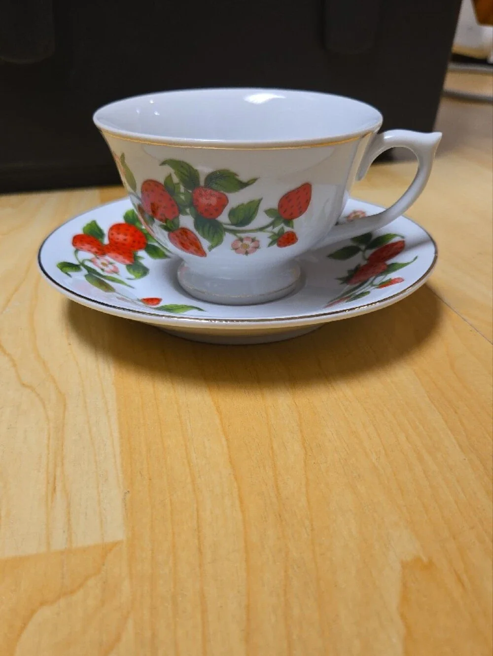Fine Porcelain Strawberry Tea Cup and Saucer